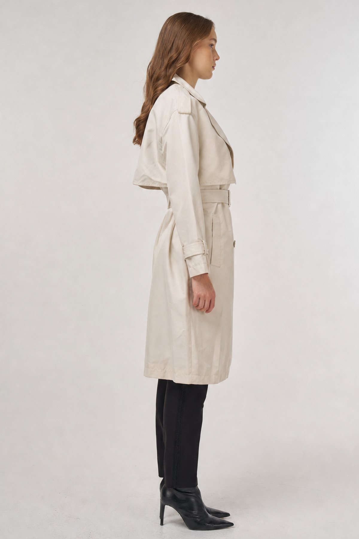 Epaulet Detailed Trench Coat Stone