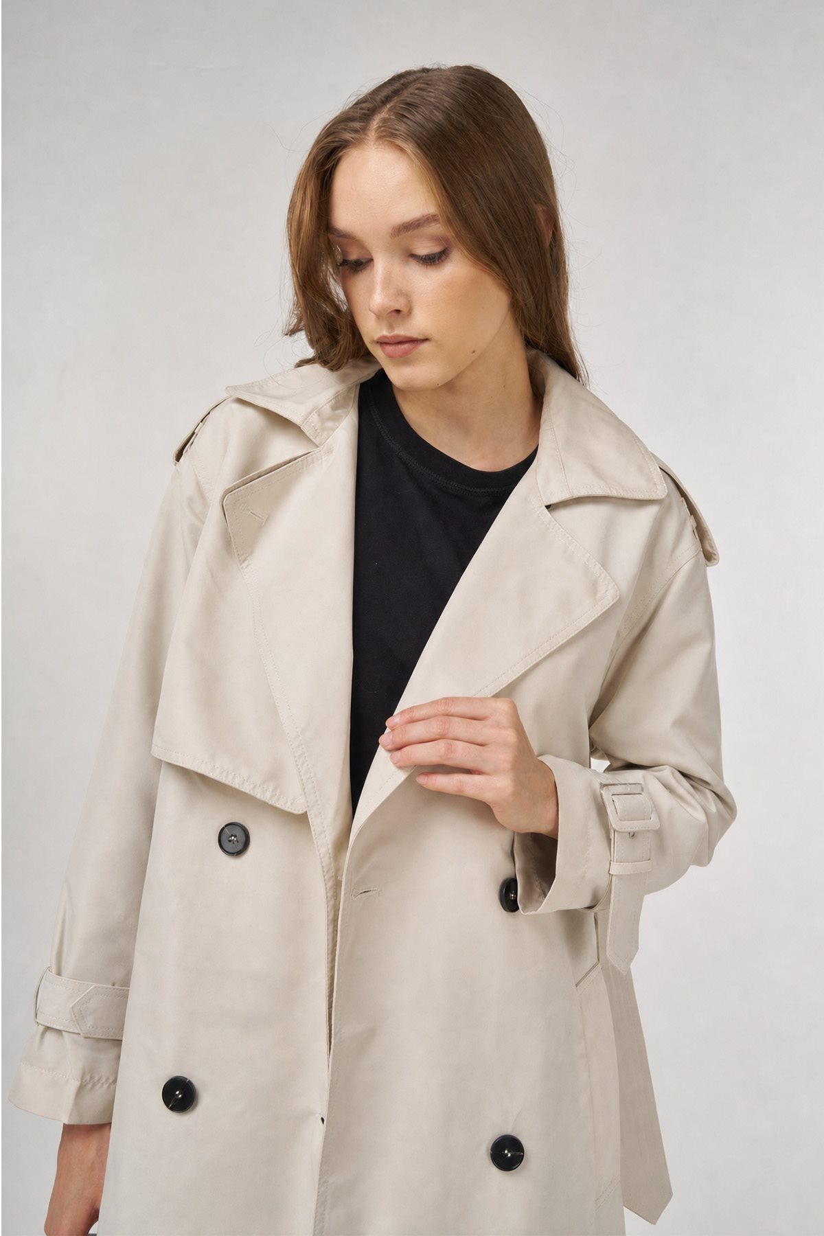 Epaulet Detailed Trench Coat Stone