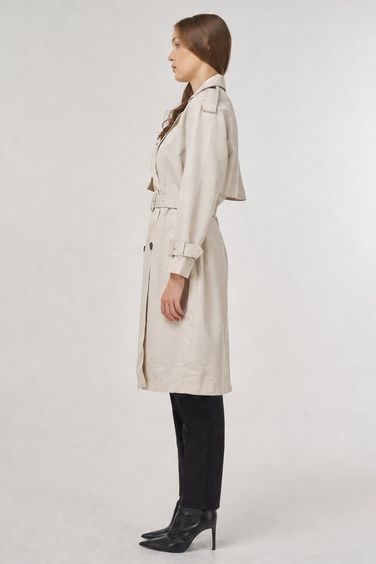 Epaulet Detailed Trench Coat Stone