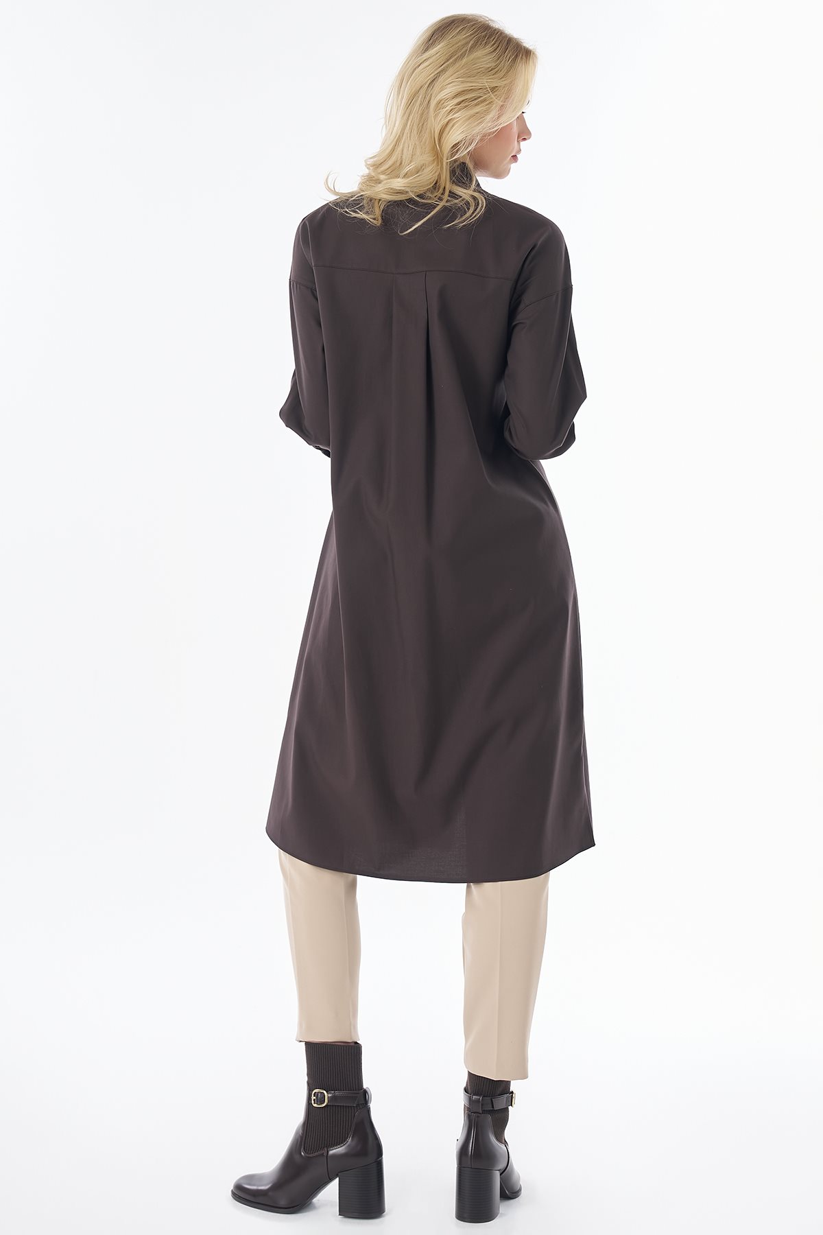 Wide Cuff Lyocell Cotton Tunic Brown
