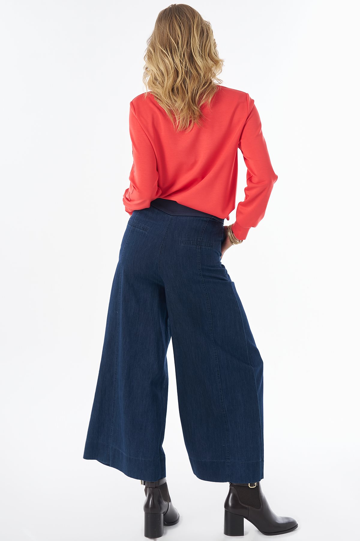 Kuşak Detaylı Yıkamalı Denim Pantolon İndigo