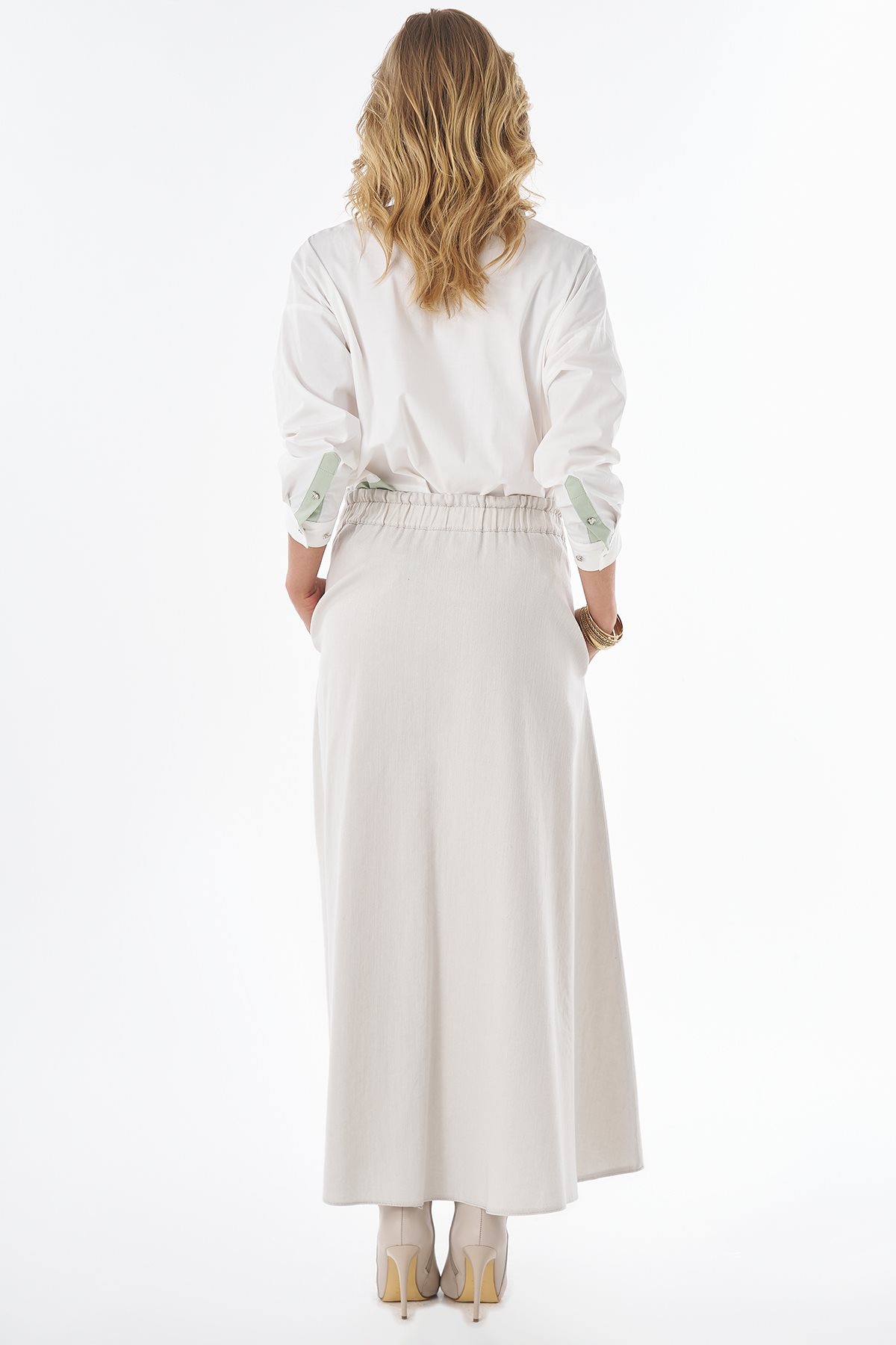 Elastic-Waist Non Denim Skirt Gray