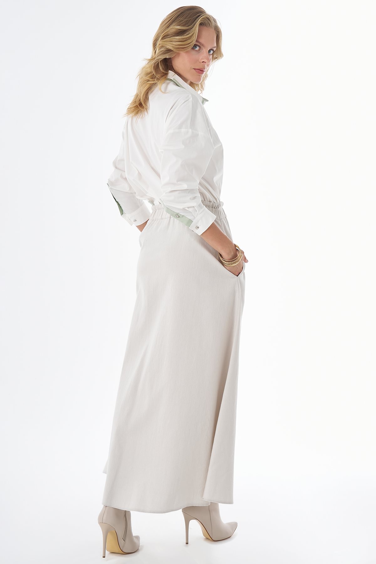 Elastic-Waist Non Denim Skirt Gray