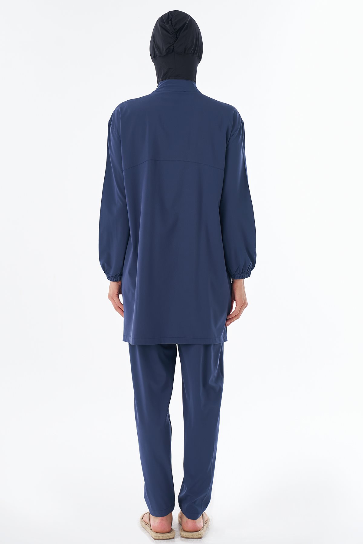 Pleated Detail Modest Swimsuit Navy