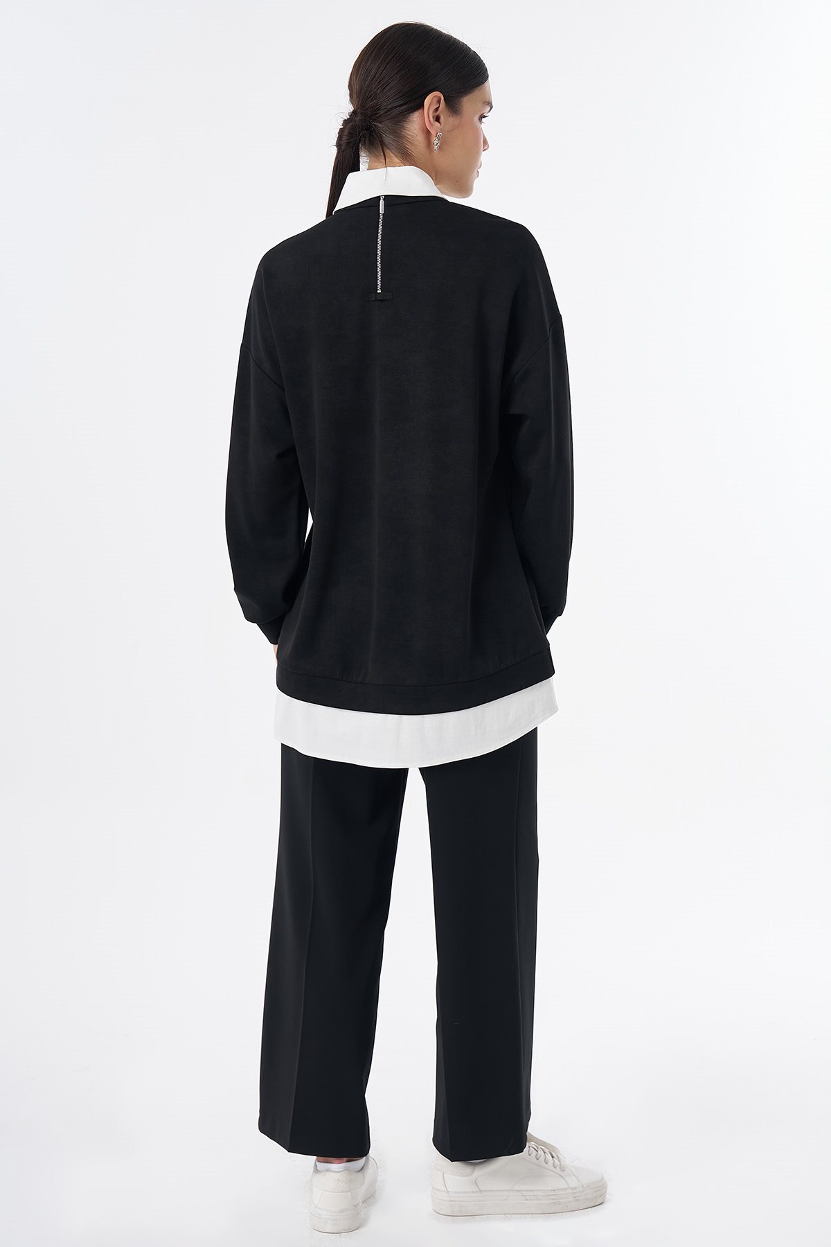 Gömlek Detaylı Sweatshirt Siyah 