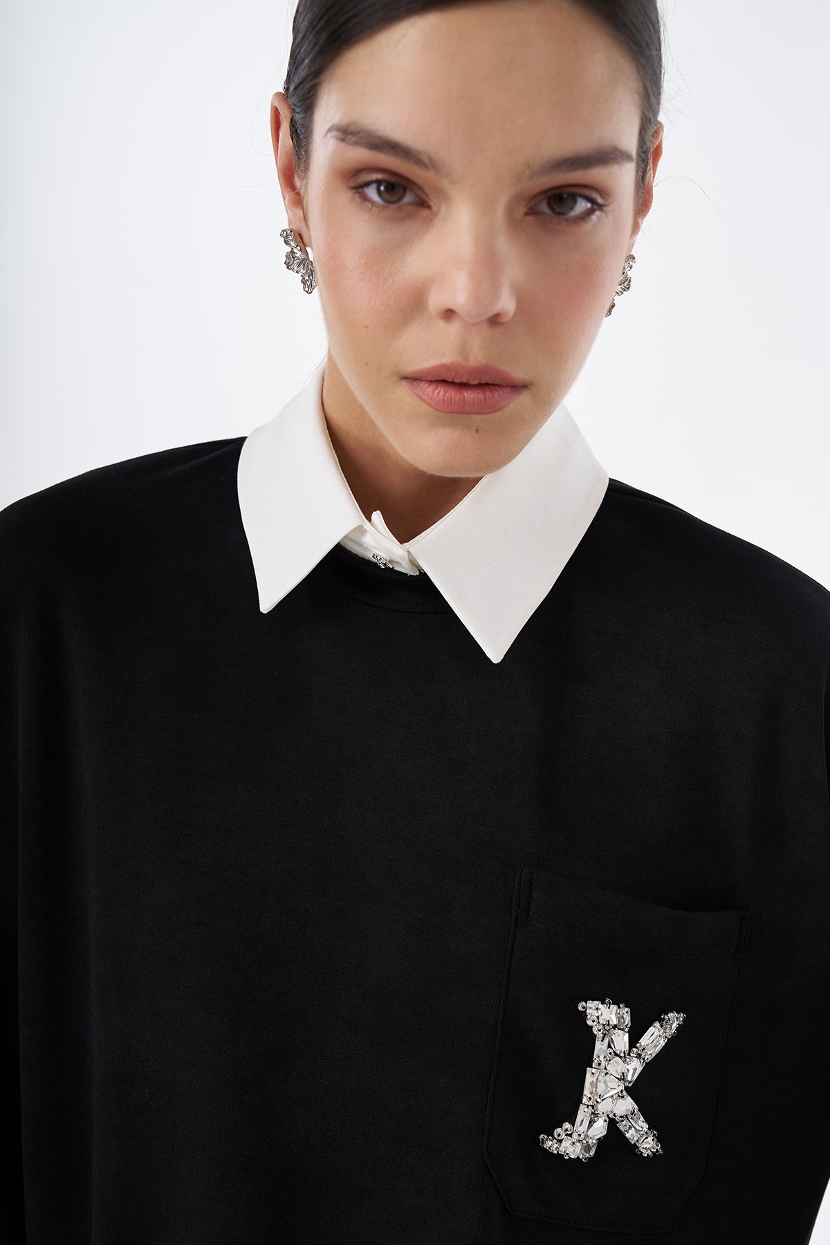 Gömlek Detaylı Sweatshirt Siyah 