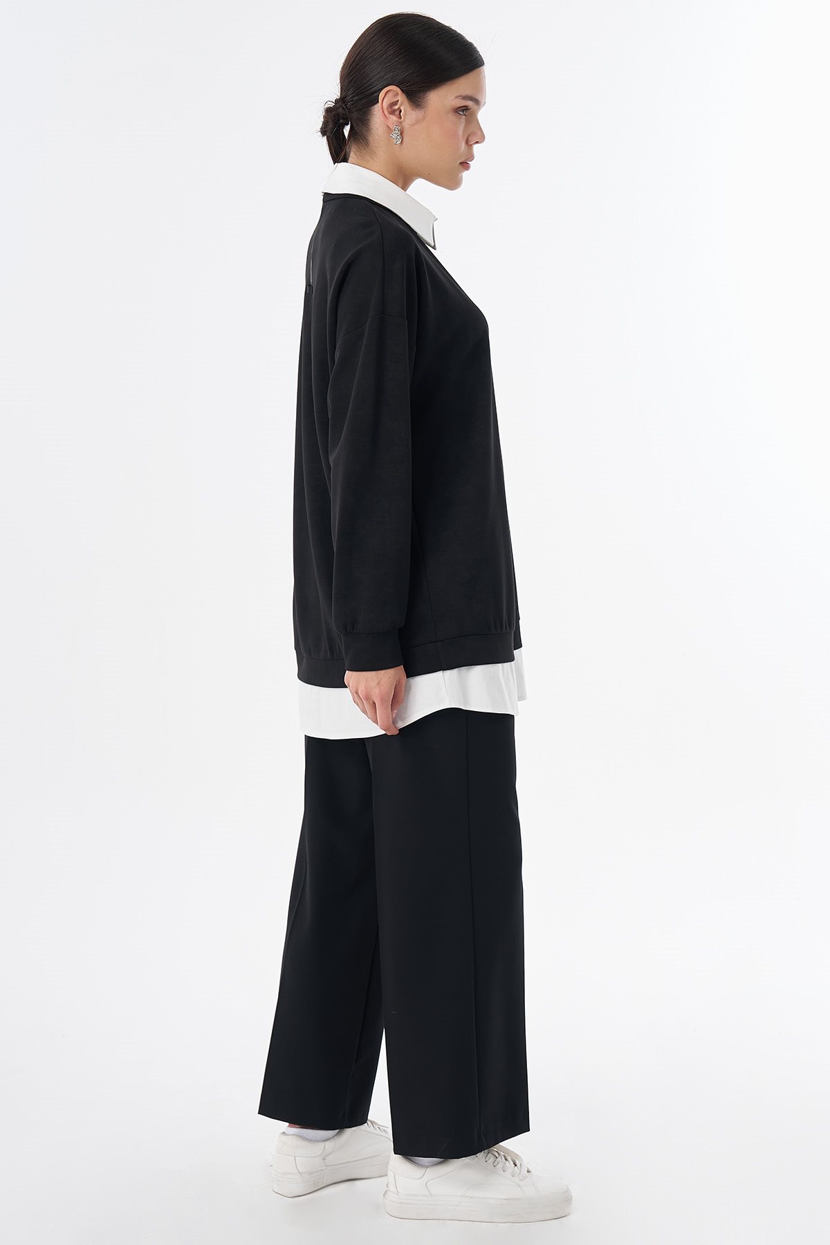 Gömlek Detaylı Sweatshirt Siyah 