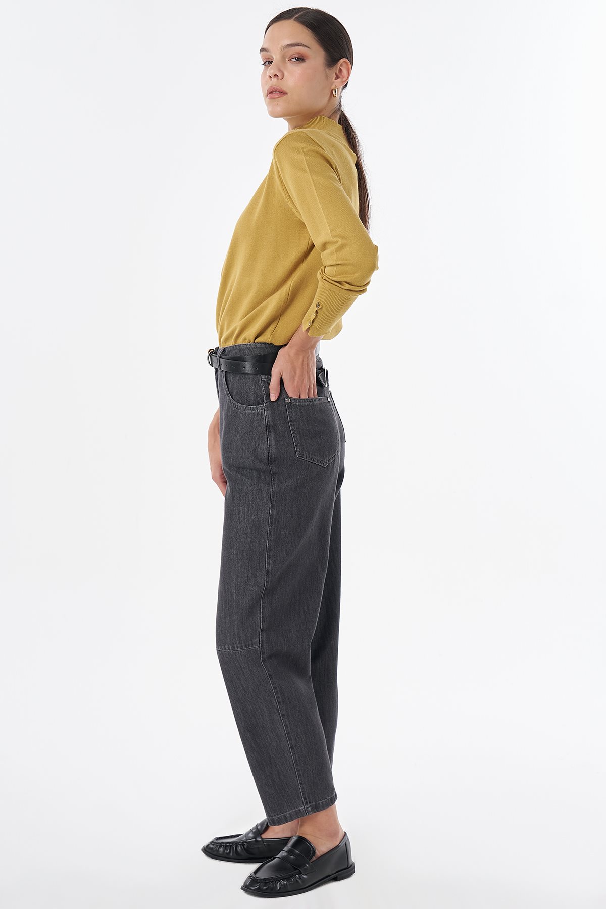 Toka Detaylı Denim Pantolon Siyah