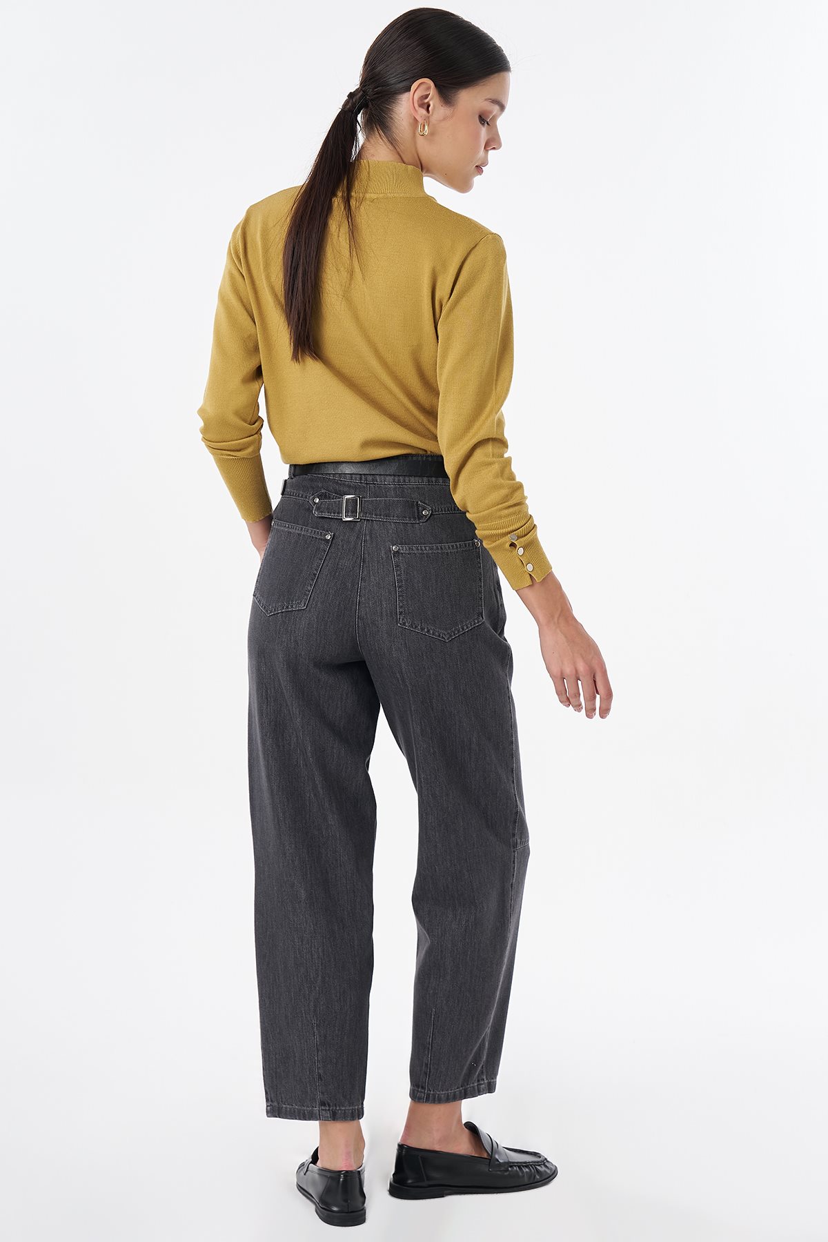 Toka Detaylı Denim Pantolon Siyah