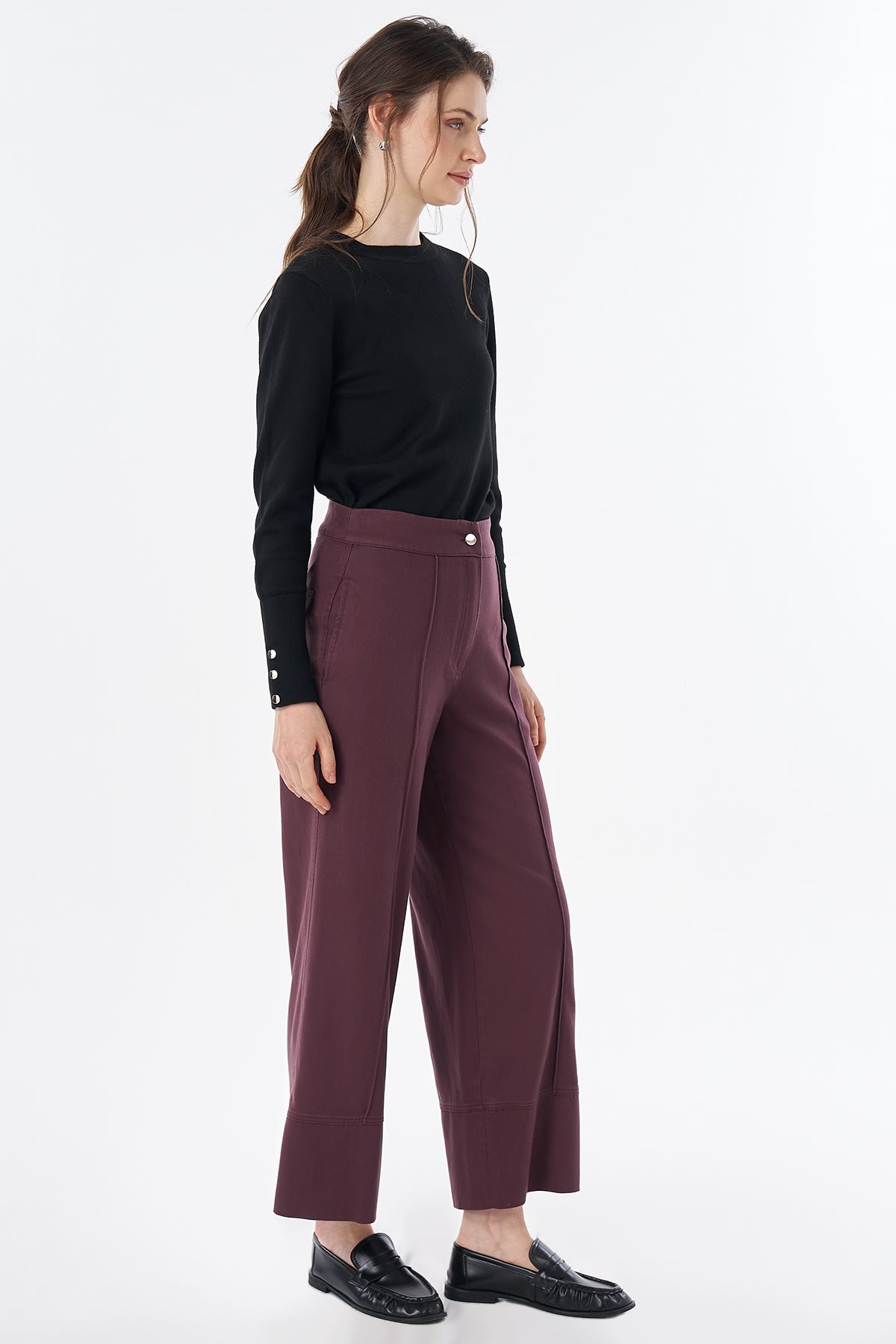 Geniş Paça Non Denim Pantolon Bordo