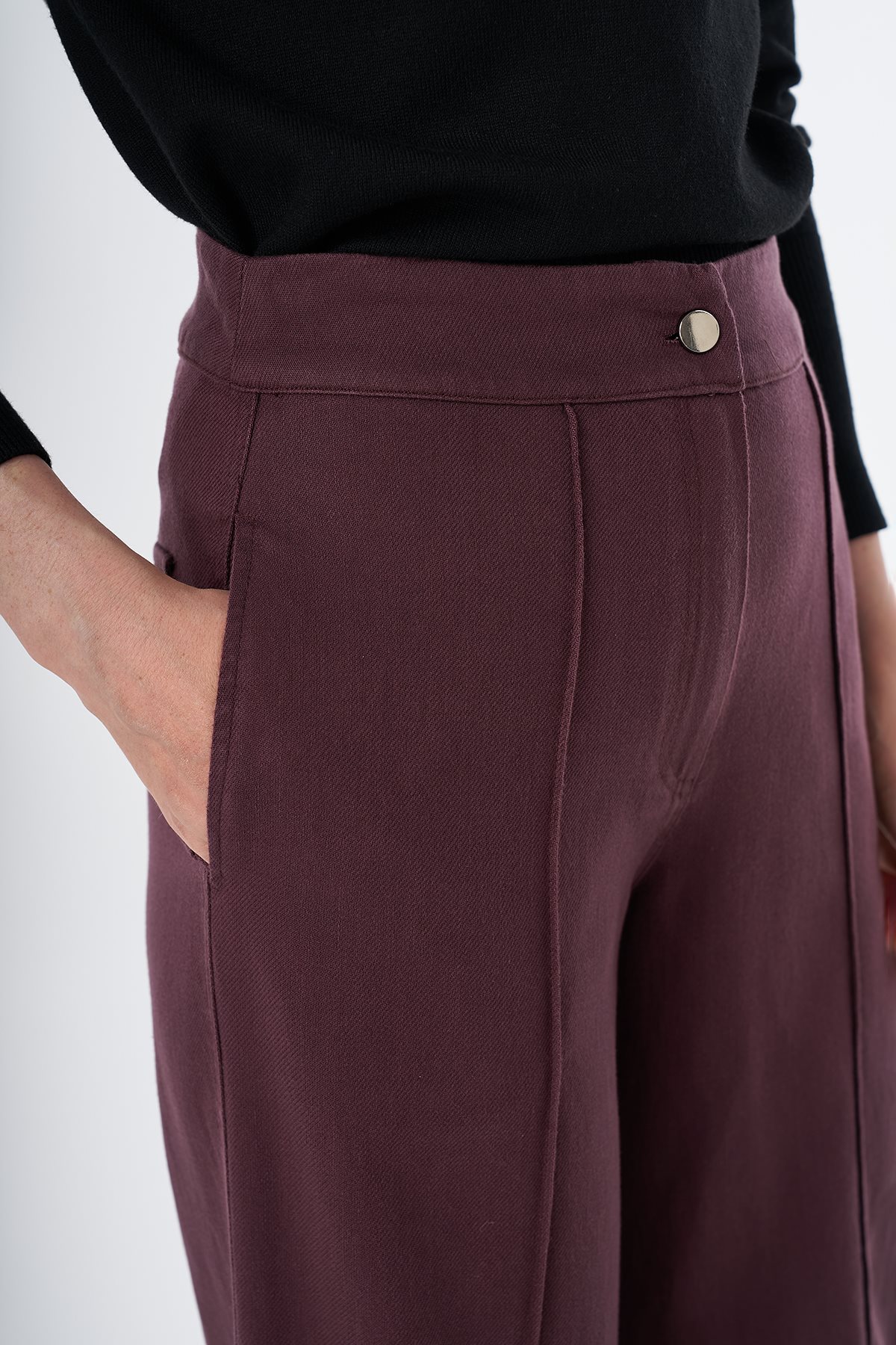 Geniş Paça Non Denim Pantolon Bordo