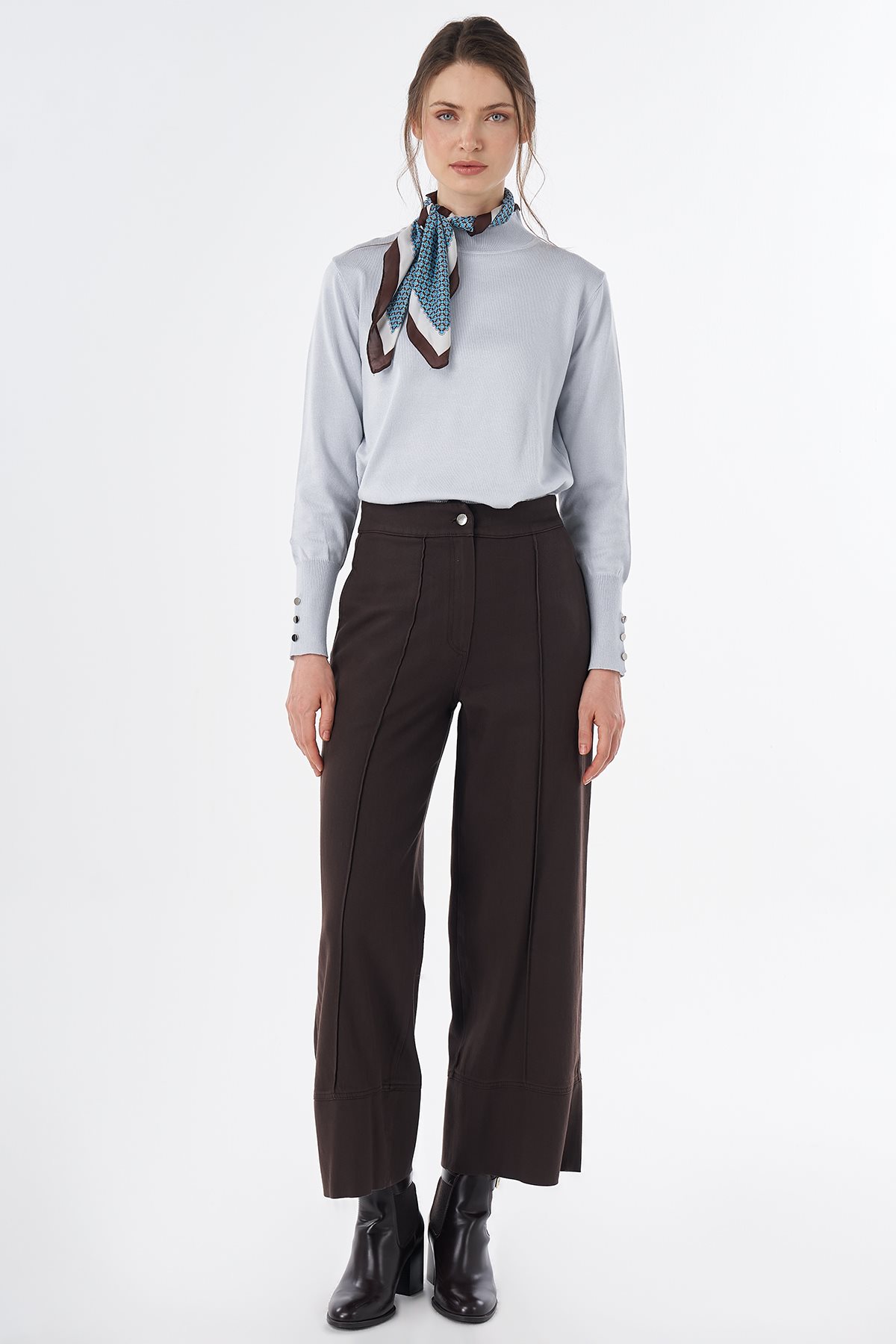 Geniş Paça Non Denim Pantolon Kahve