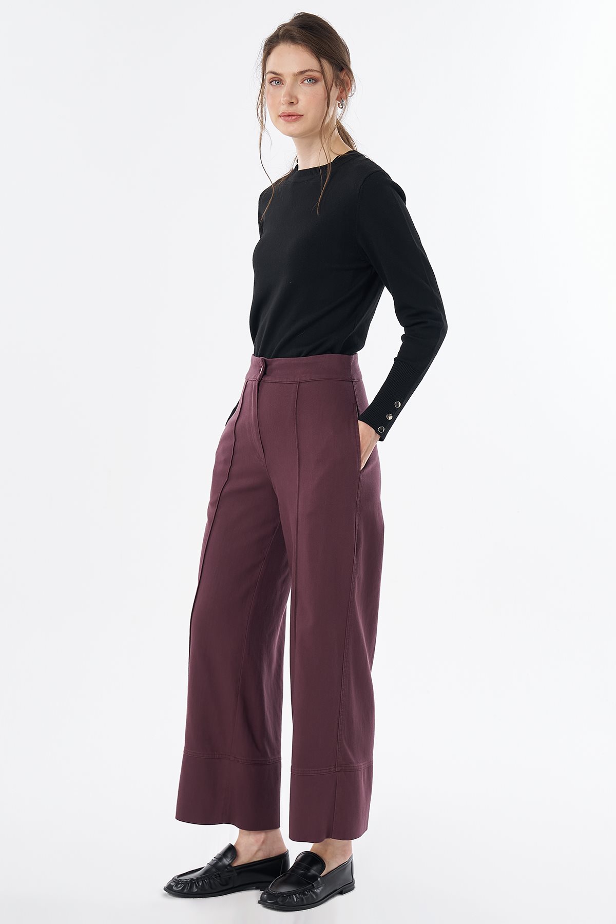 Geniş Paça Non Denim Pantolon Bordo