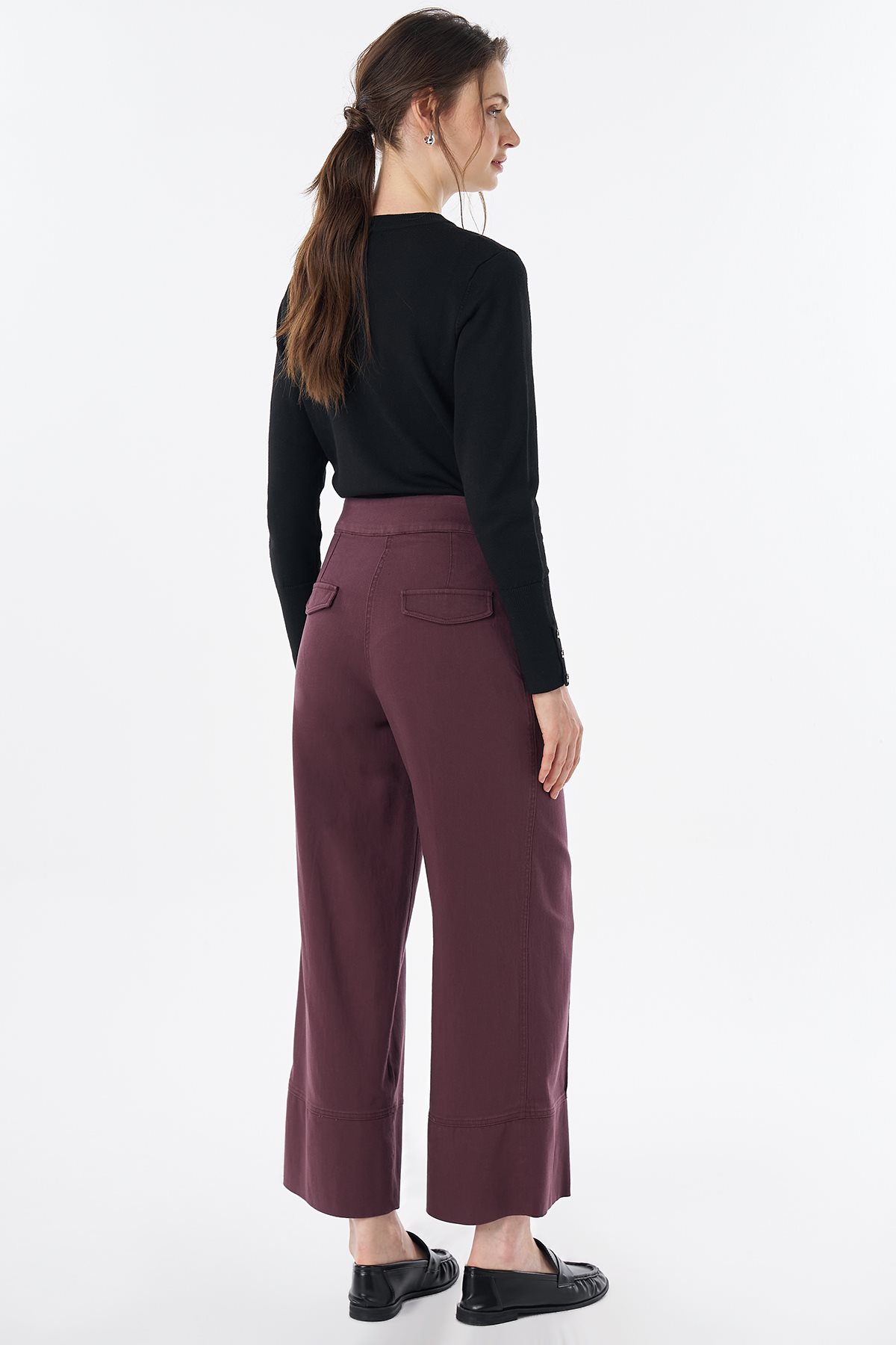 Geniş Paça Non Denim Pantolon Bordo