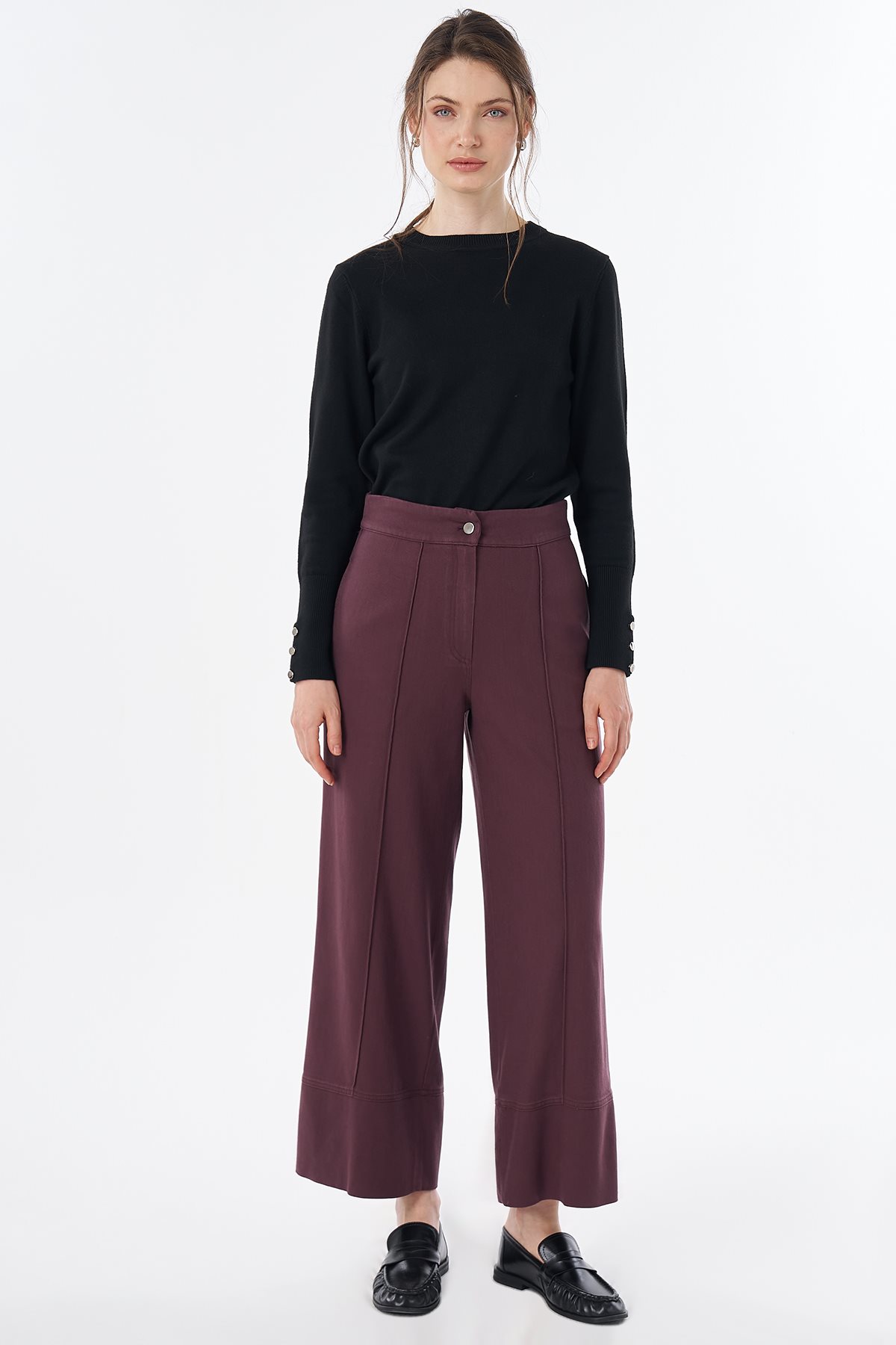 Geniş Paça Non Denim Pantolon Bordo