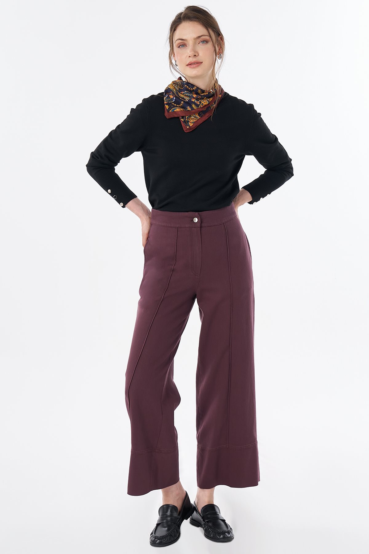 Geniş Paça Non Denim Pantolon Bordo
