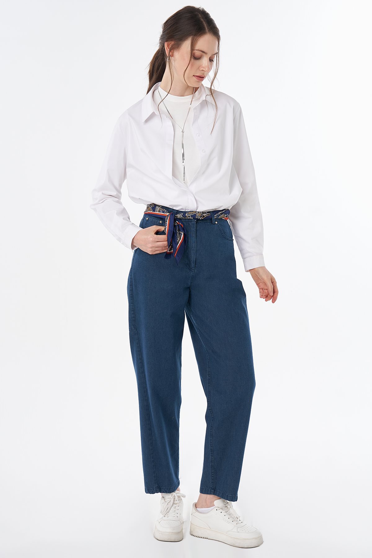 Yüksek Bel Denim Pantolon Lacivert
