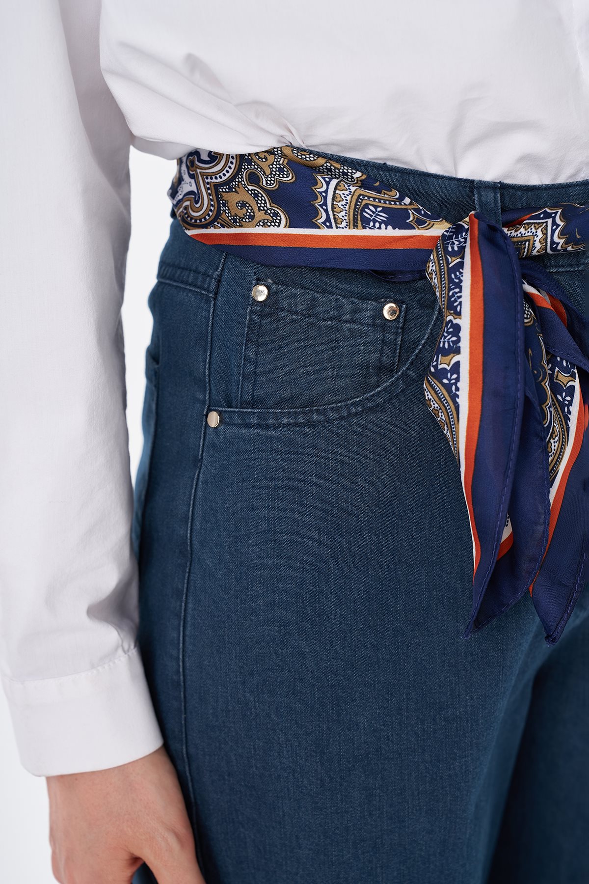 Yüksek Bel Denim Pantolon Lacivert
