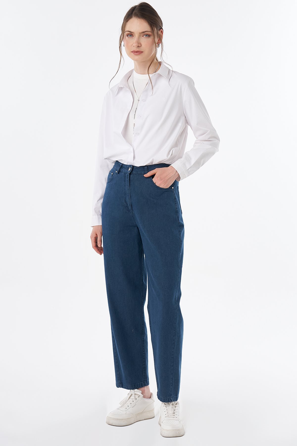 Yüksek Bel Denim Pantolon Lacivert
