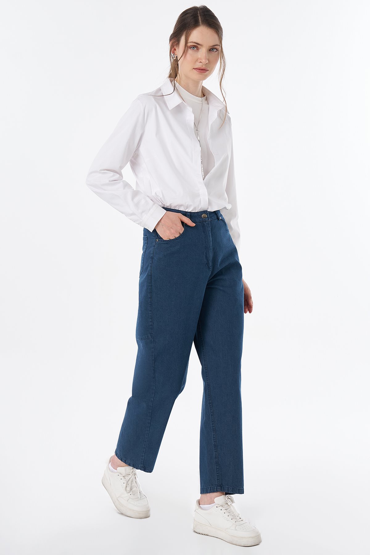 Yüksek Bel Denim Pantolon Lacivert