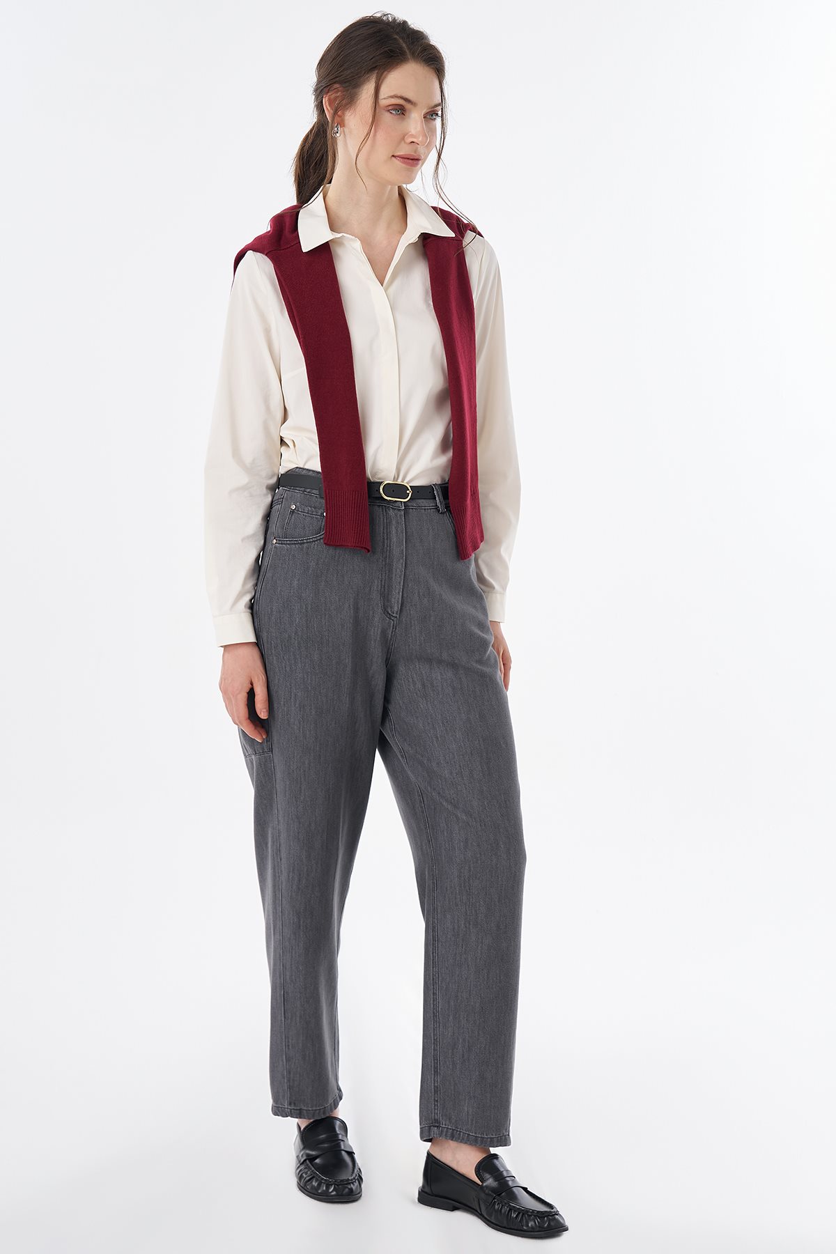 Yüksek Bel Denim Pantolon Siyah