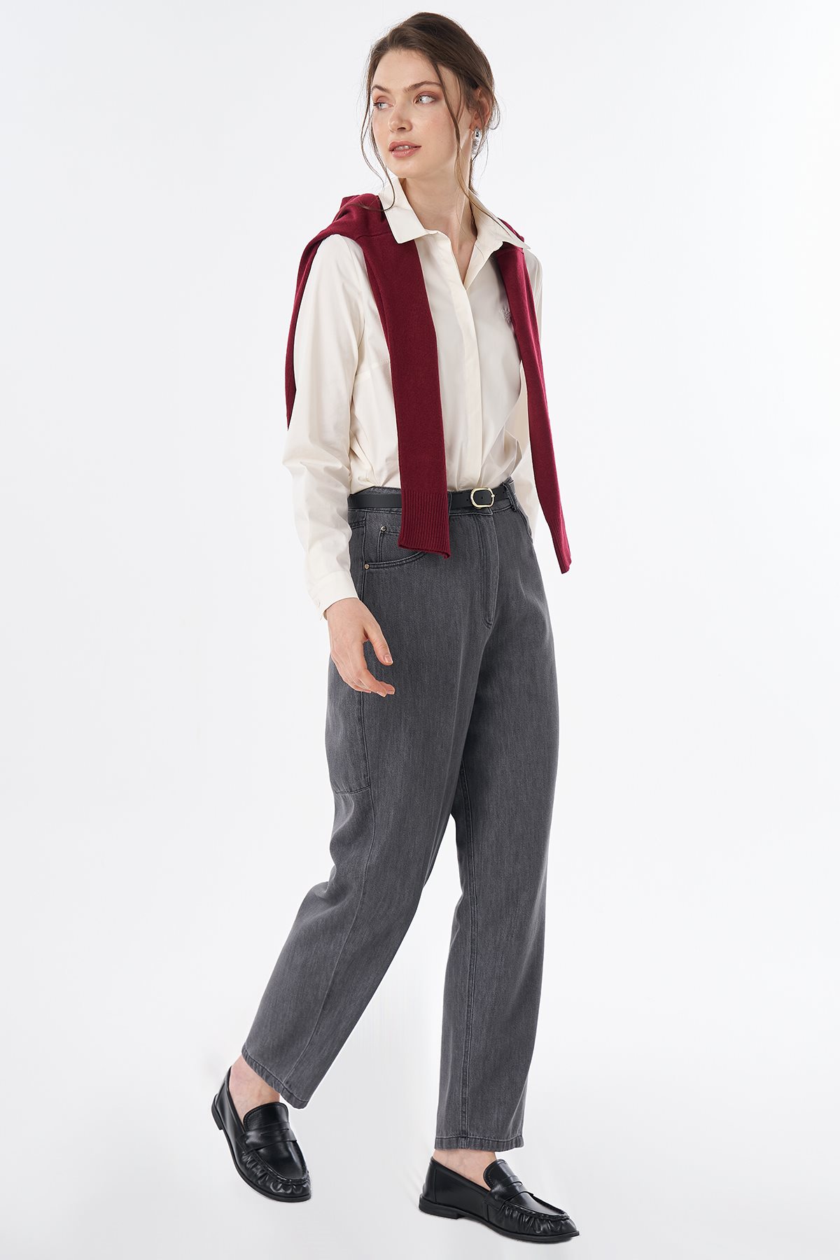 Yüksek Bel Denim Pantolon Siyah