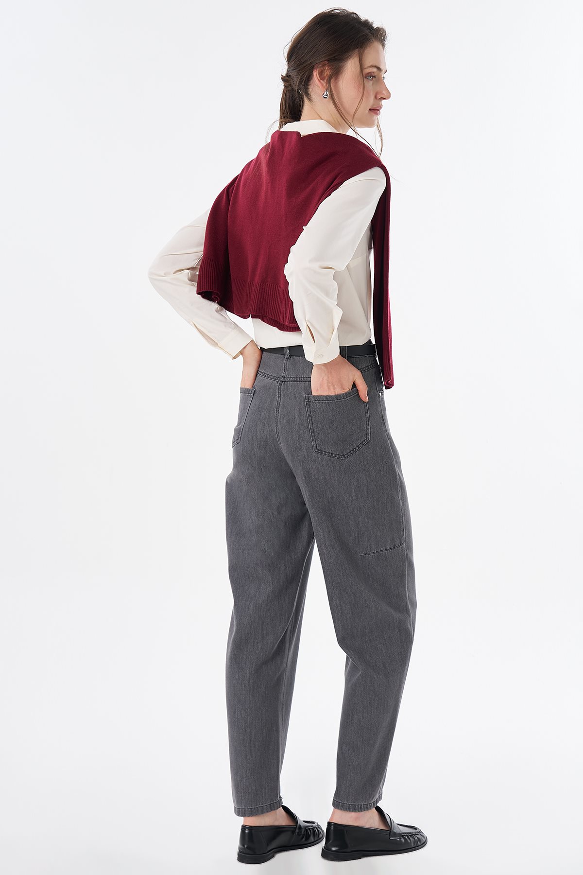 Yüksek Bel Denim Pantolon Siyah