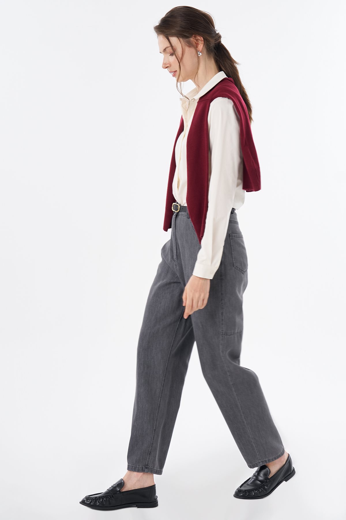 Yüksek Bel Denim Pantolon Siyah