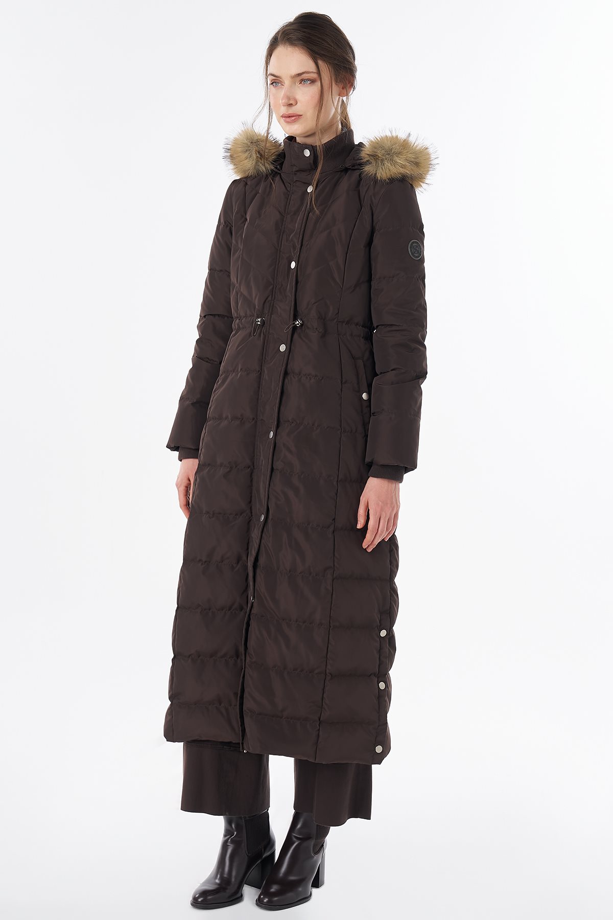 Elastic-Waist Goose Down-Filled Jacket Brown