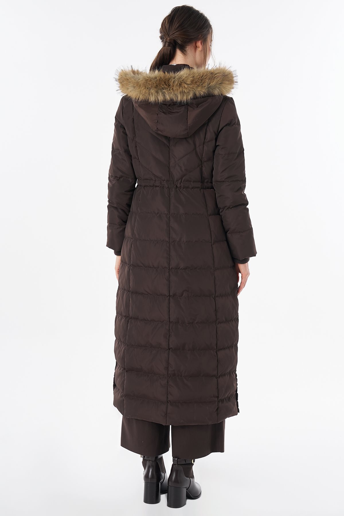 Elastic-Waist Goose Down-Filled Jacket Brown