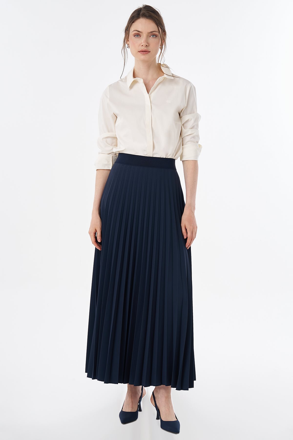 High-Waisted Pleated Skirt Navy
