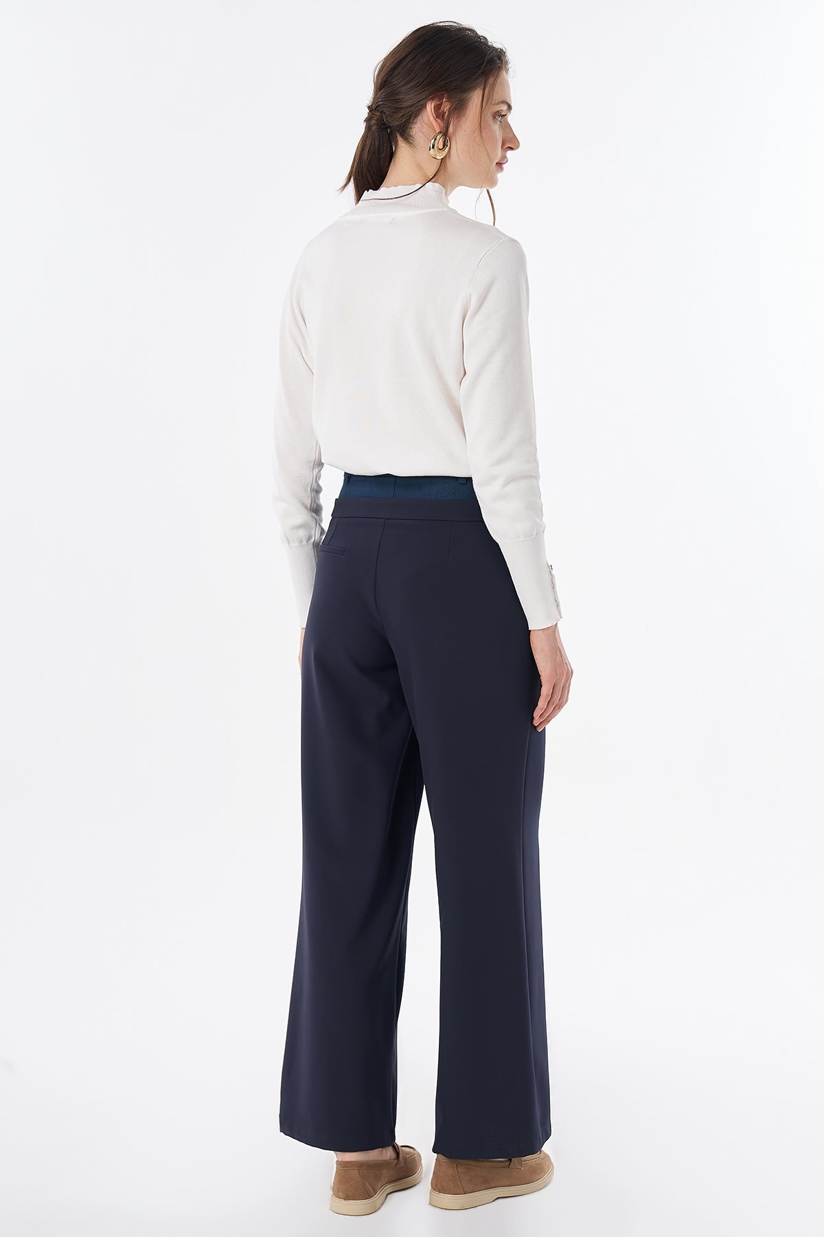 Çift Bel Detaylı Pantolon Lacivert