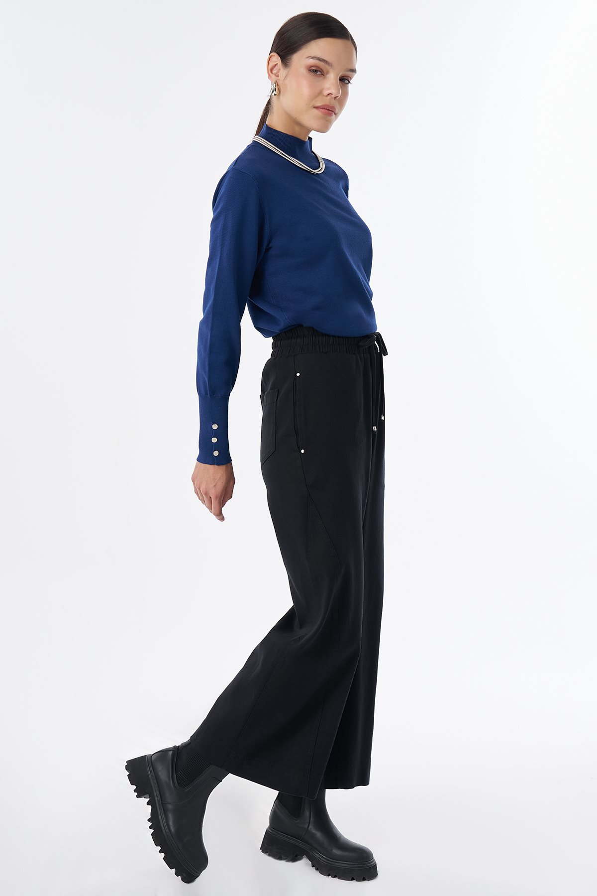 Elastik Bel Non Denim Pantolon Siyah