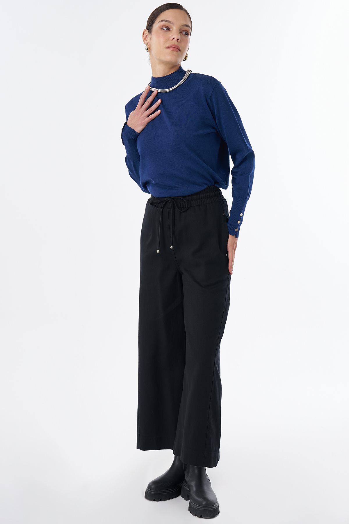 Elastik Bel Non Denim Pantolon Siyah