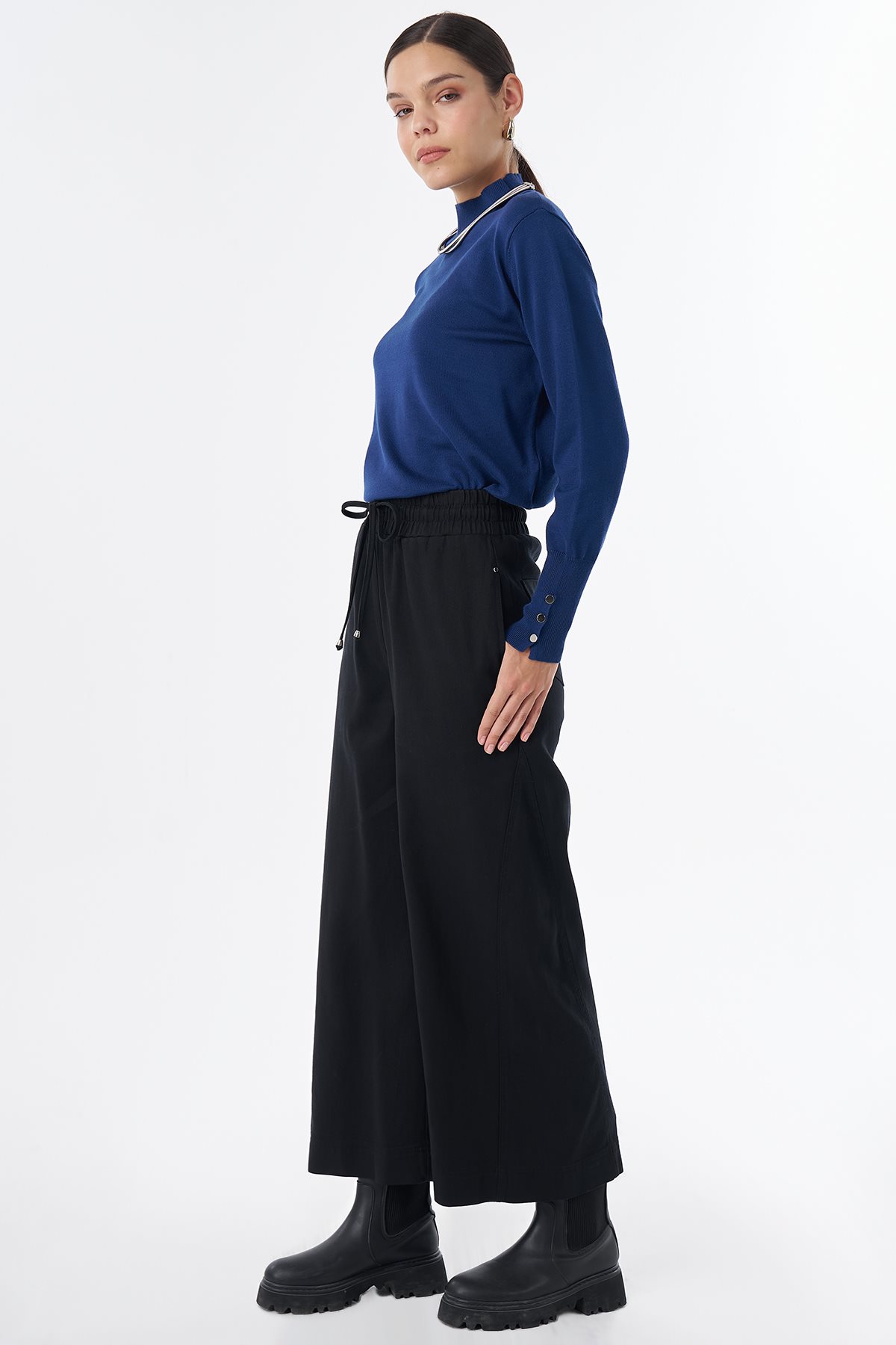 Elastik Bel Non Denim Pantolon Siyah
