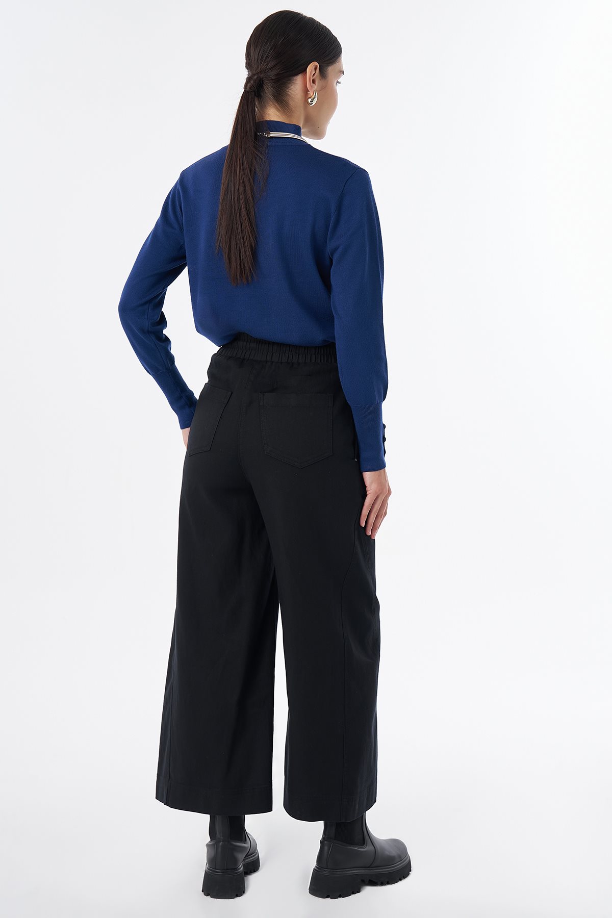 Elastik Bel Non Denim Pantolon Siyah