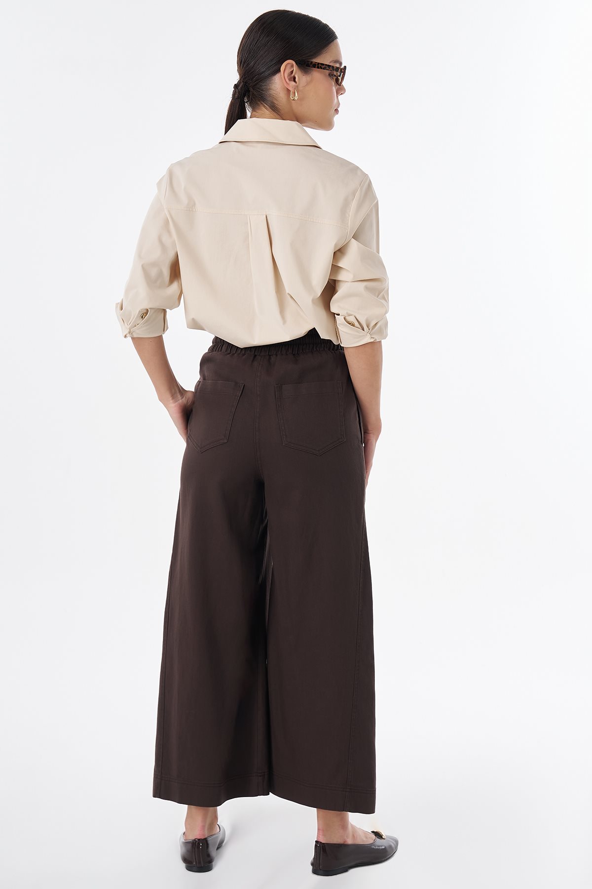 Elastik Bel Non Denim Pantolon Kahve