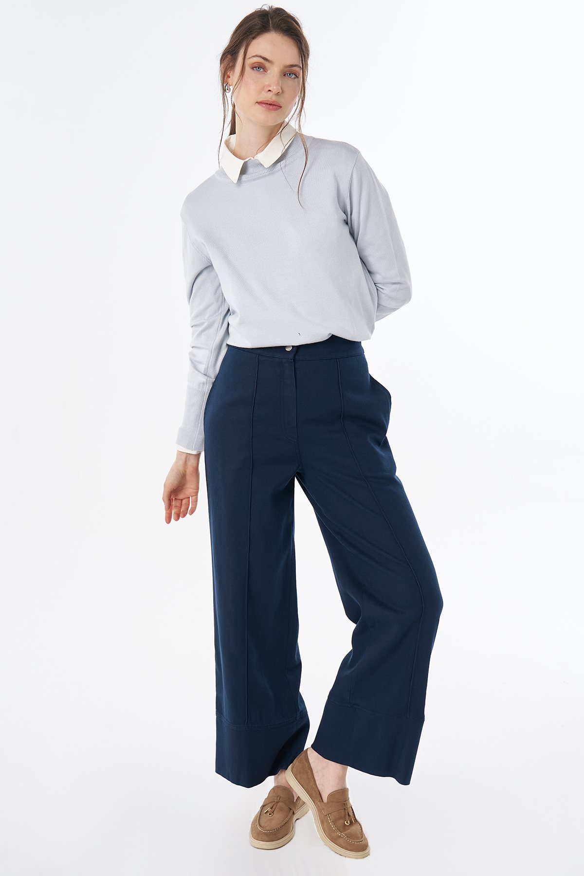 Geniş Paça Non Denim Pantolon Lacivert