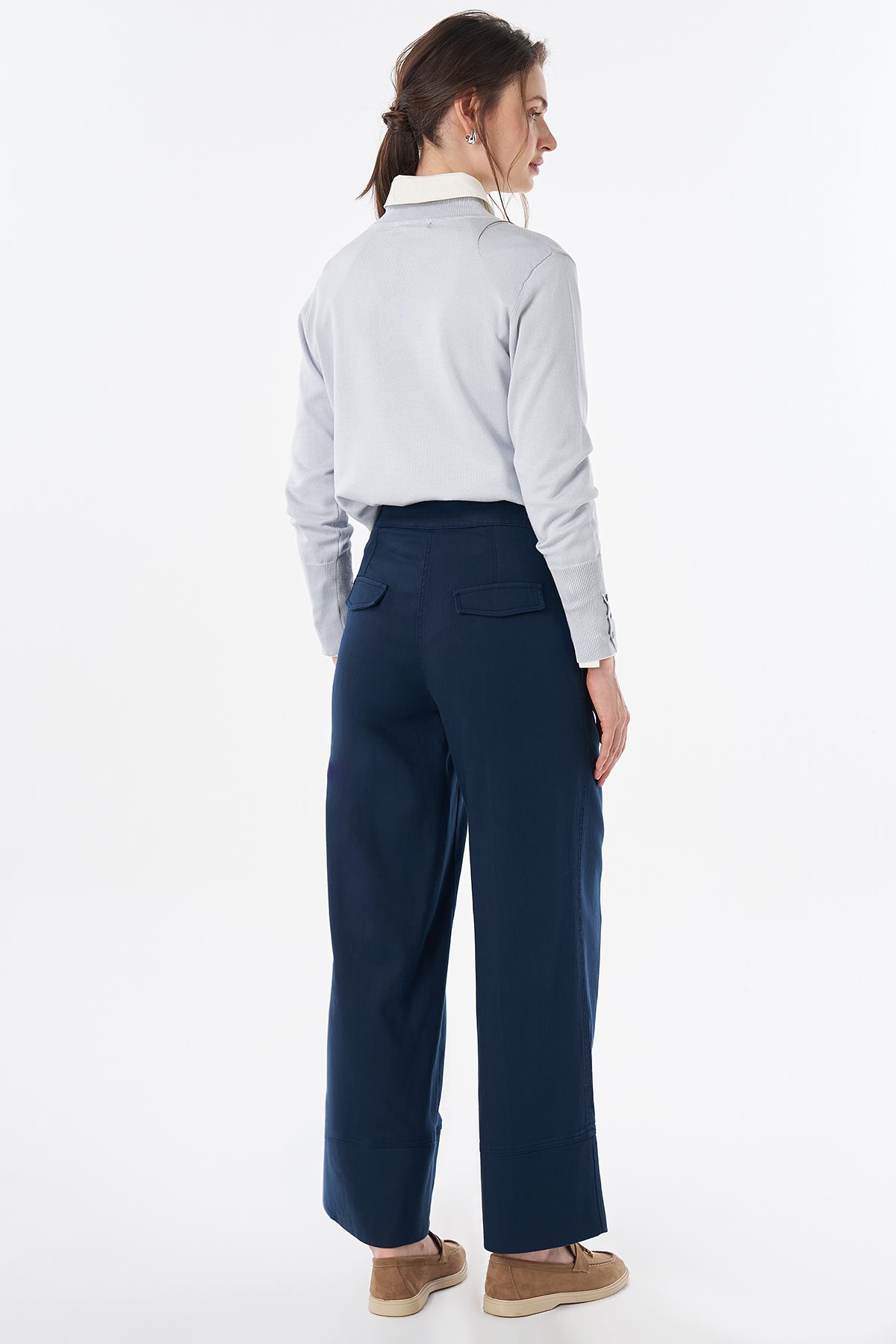 Geniş Paça Non Denim Pantolon Lacivert