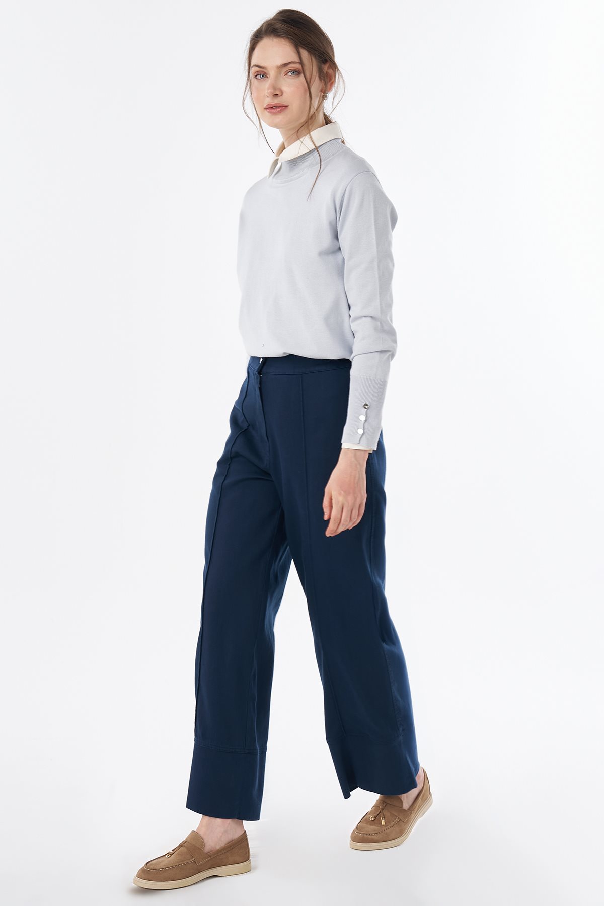 Geniş Paça Non Denim Pantolon Lacivert