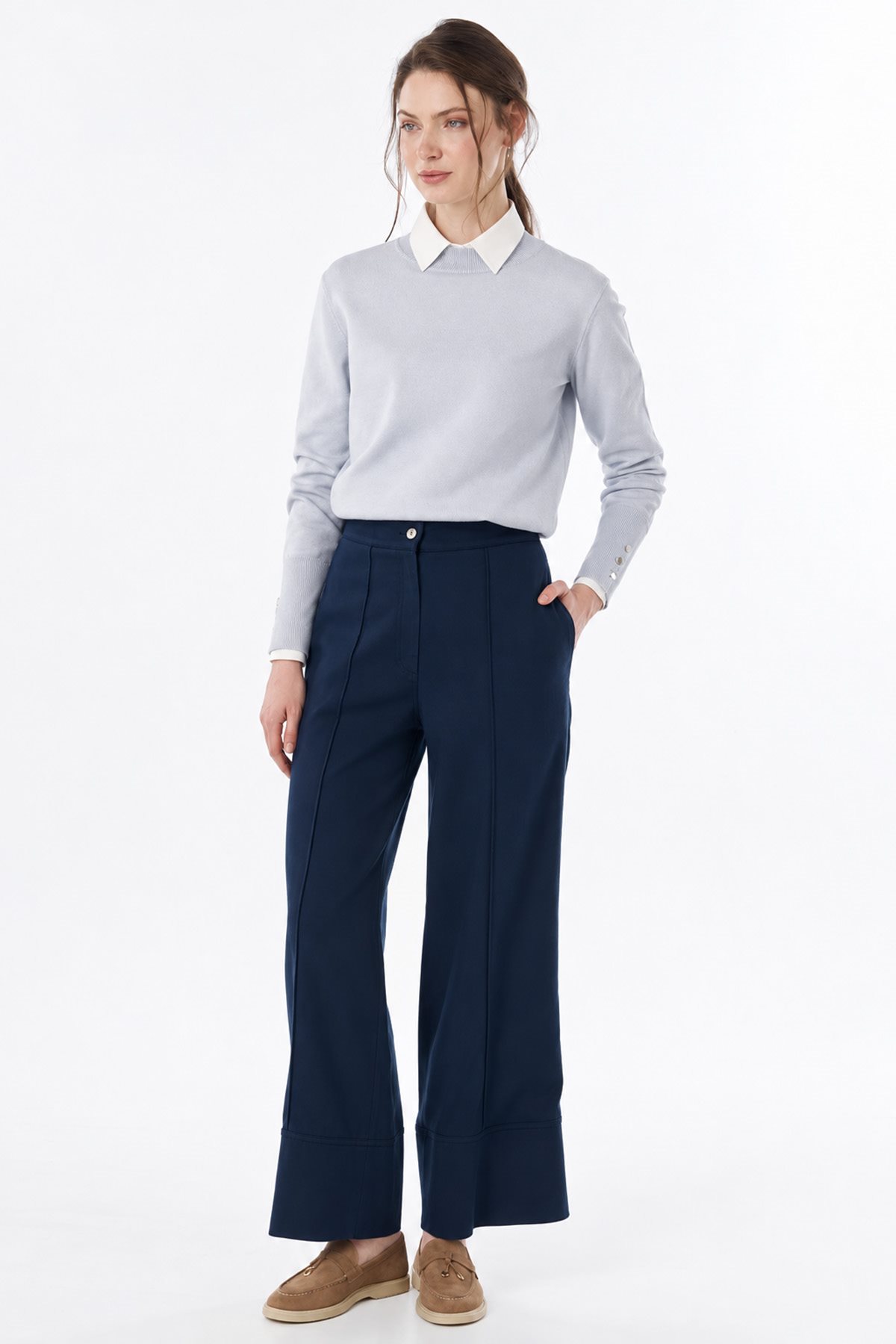 Geniş Paça Non Denim Pantolon Lacivert