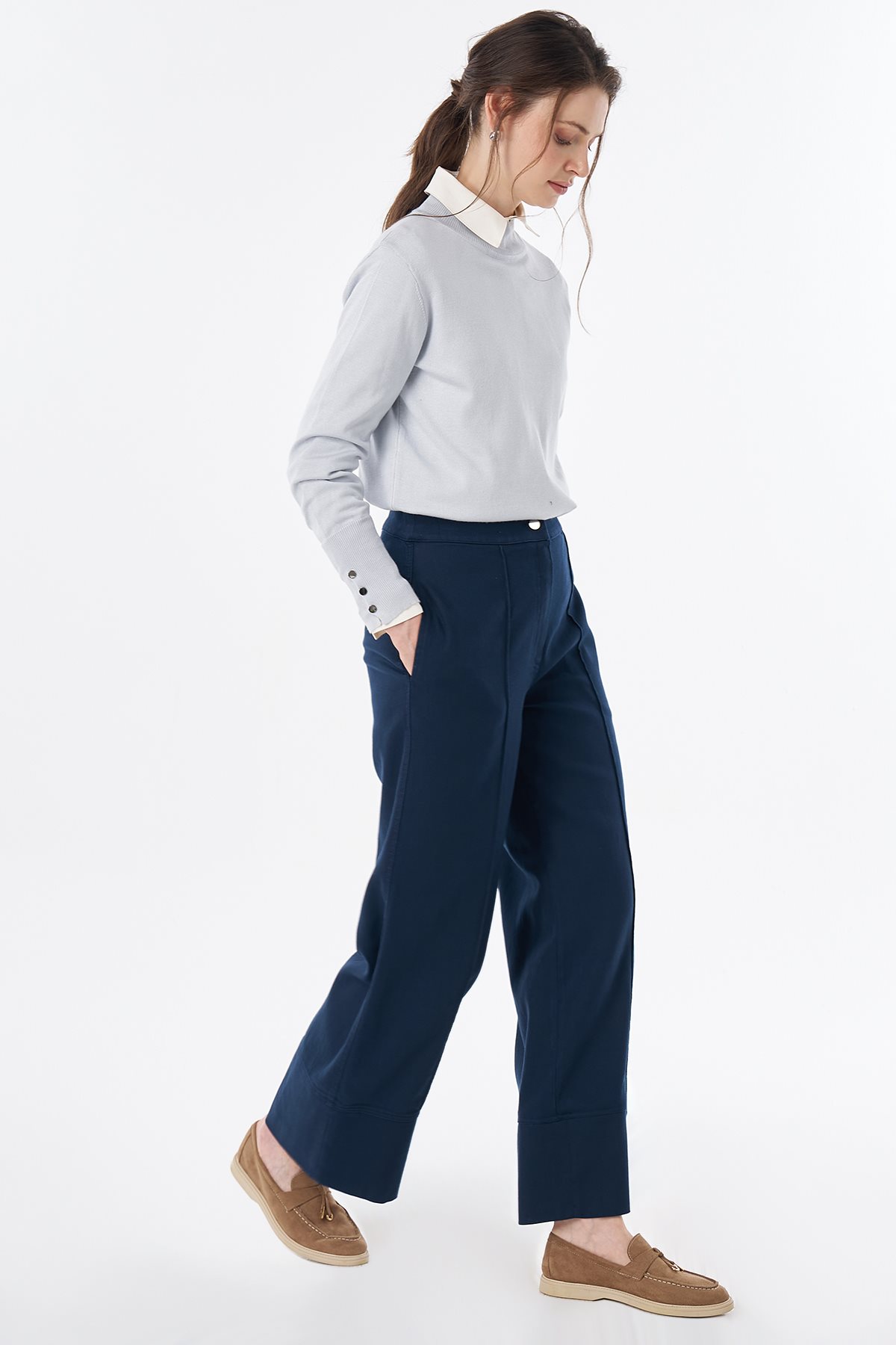 Geniş Paça Non Denim Pantolon Lacivert