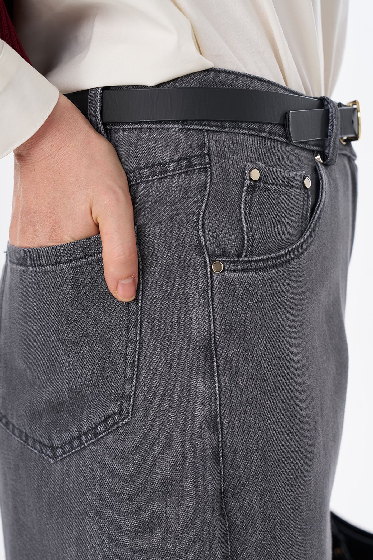 Yüksek Bel Denim Pantolon Siyah