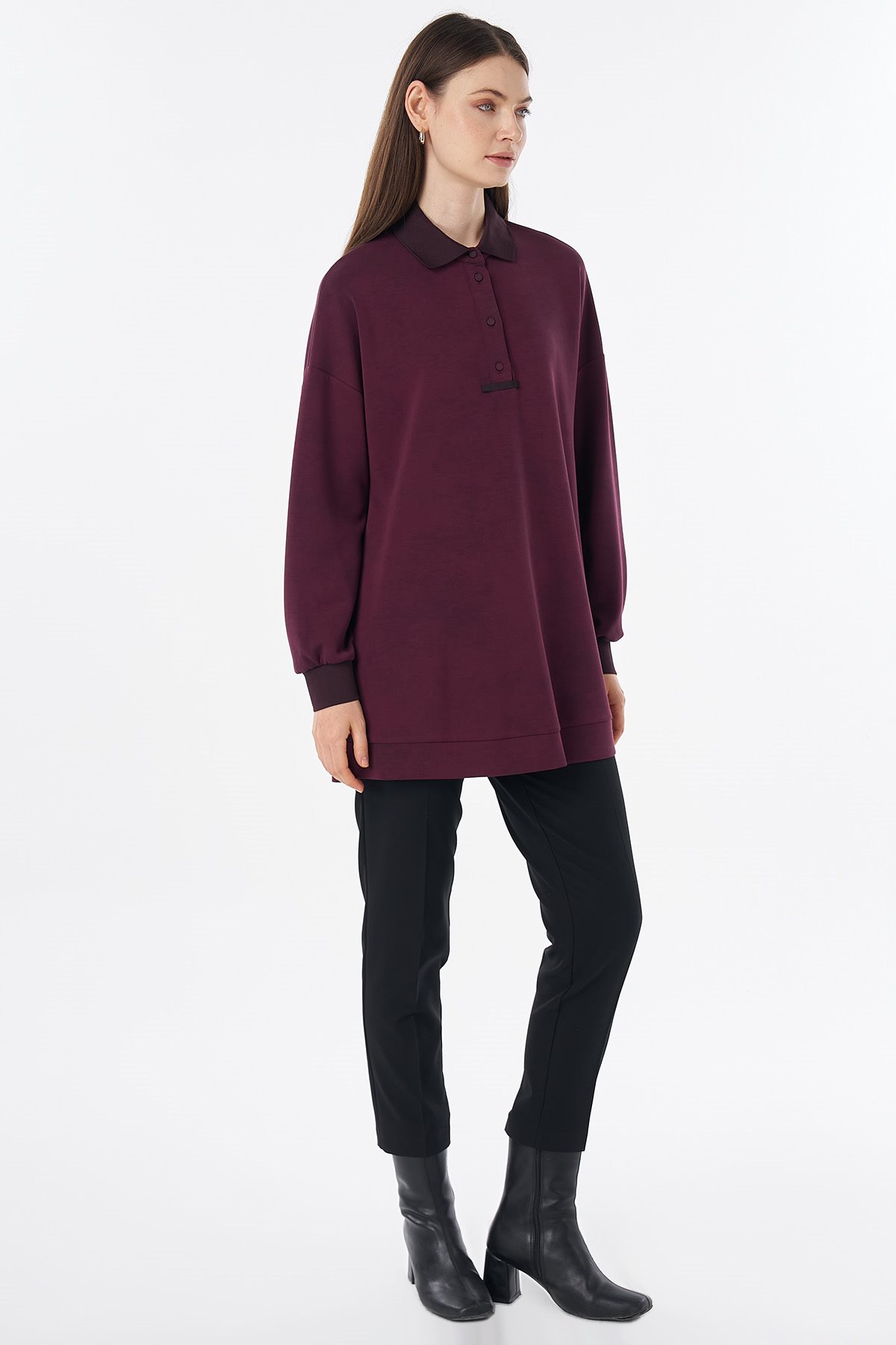 Polo-Neck Sweatshirt Burgundy