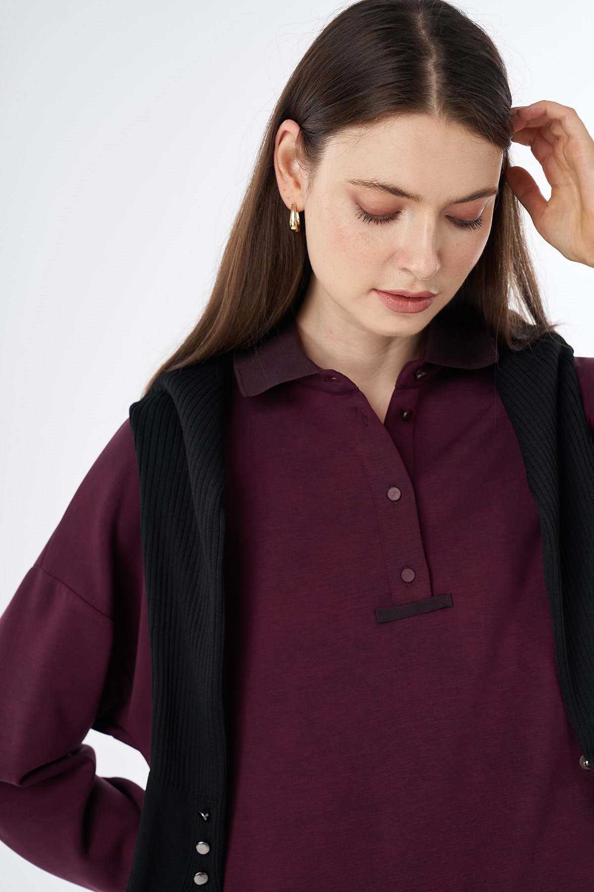 Polo-Neck Sweatshirt Burgundy