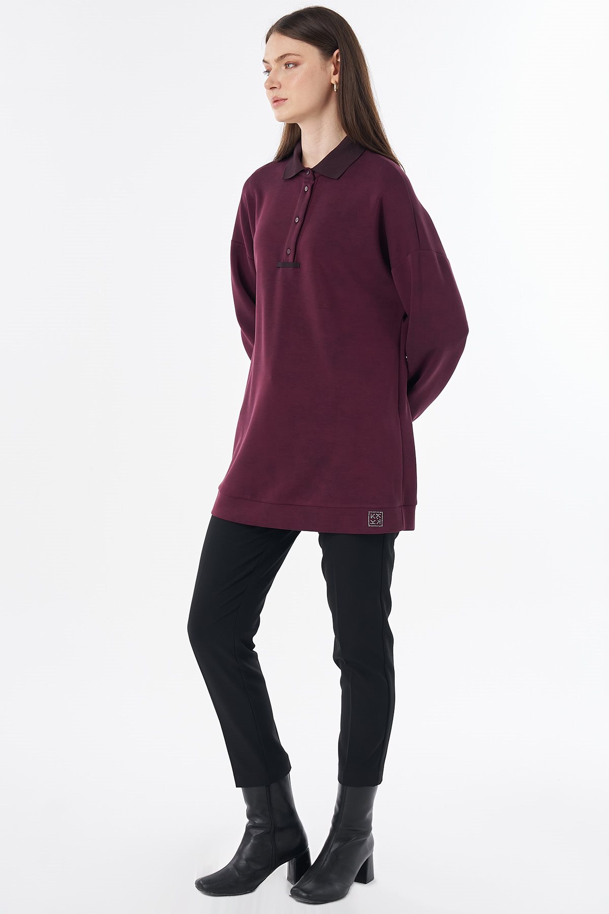 Polo-Neck Sweatshirt Burgundy