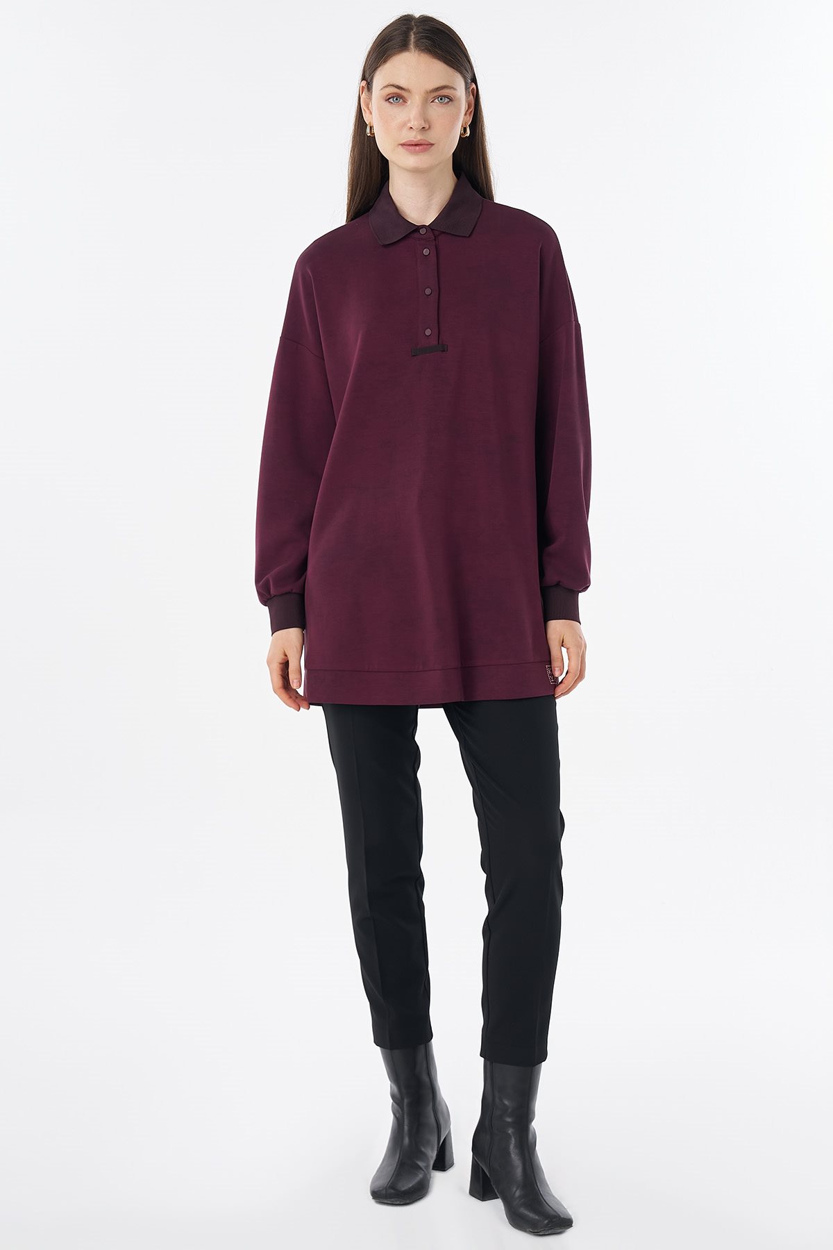 Polo-Neck Sweatshirt Burgundy