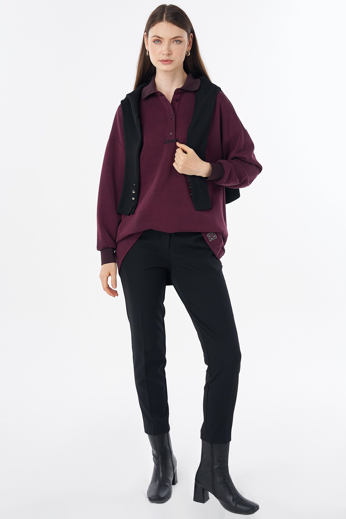 Polo-Neck Sweatshirt Burgundy