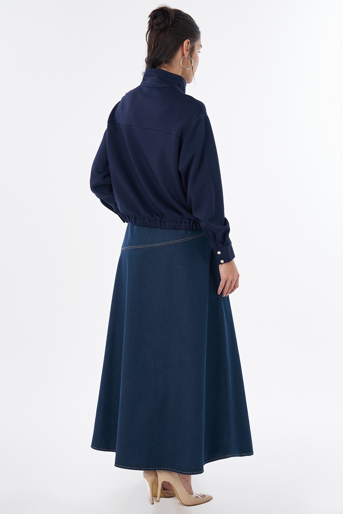 Dik Yaka Rayon Bluz Lacivert