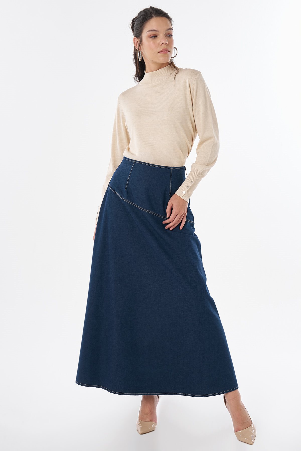 A-Line Denim Skirt Navy